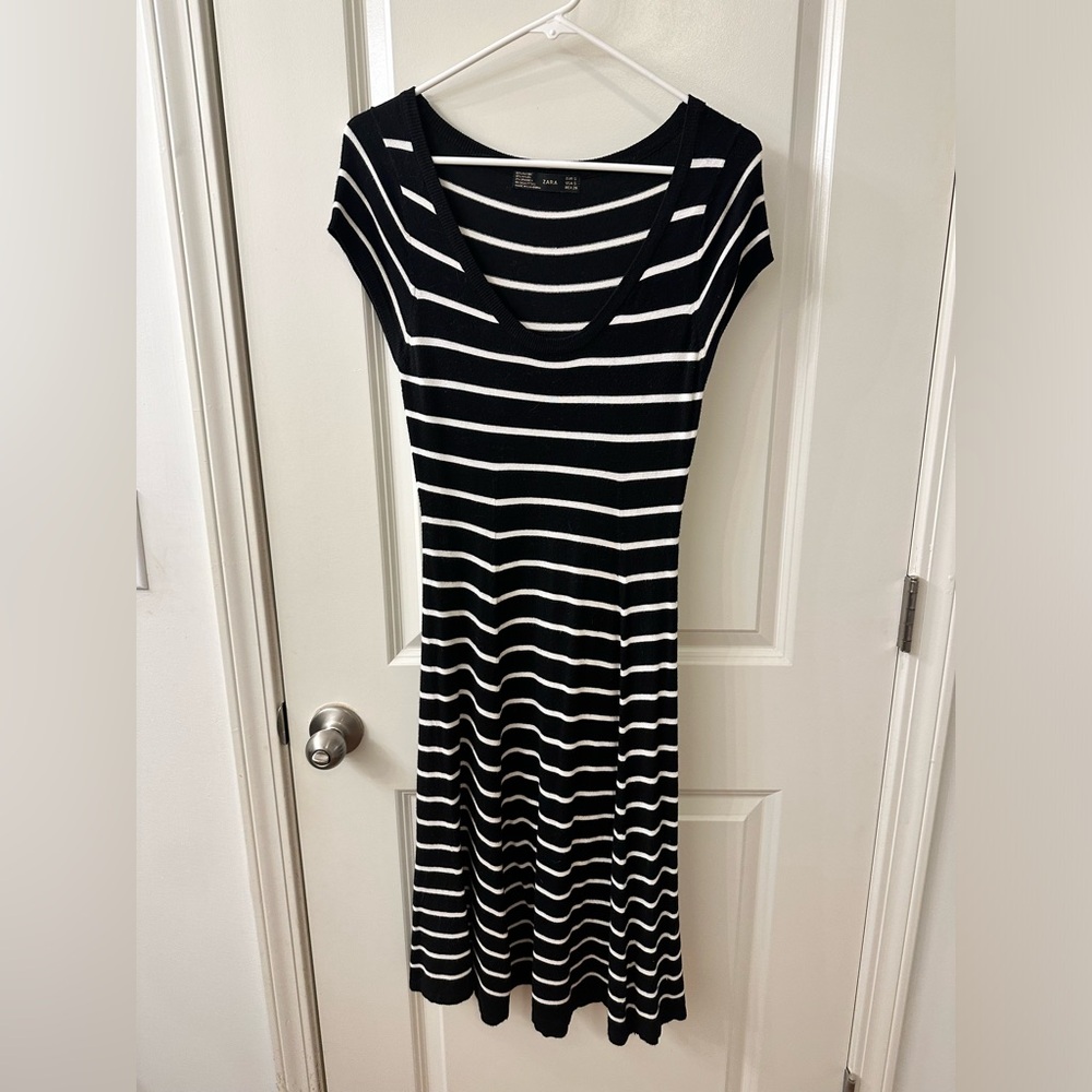 Zara black and white striped knit dress